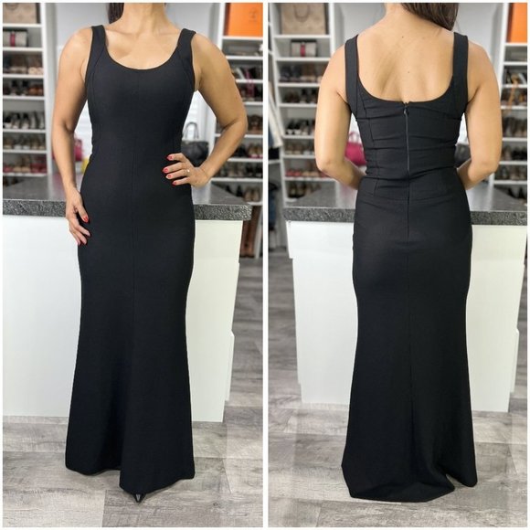 Elizabeth & James Black & White Color Block High Neck Sleeveless Asymmetrical Dress